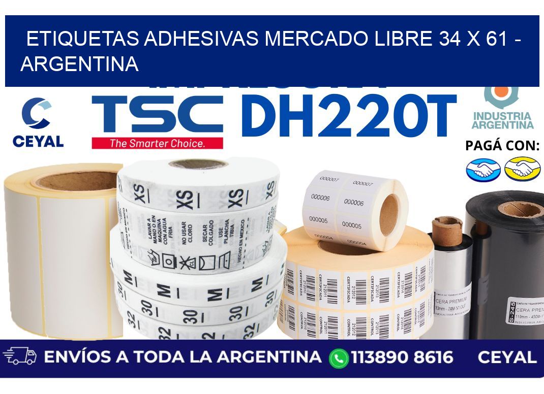 etiquetas adhesivas mercado libre 34 x 61 - Argentina