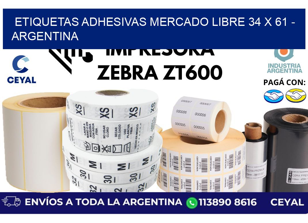 etiquetas adhesivas mercado libre 34 x 61 - Argentina