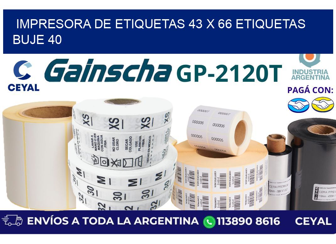 impresora de etiquetas 43 x 66 etiquetas buje 40