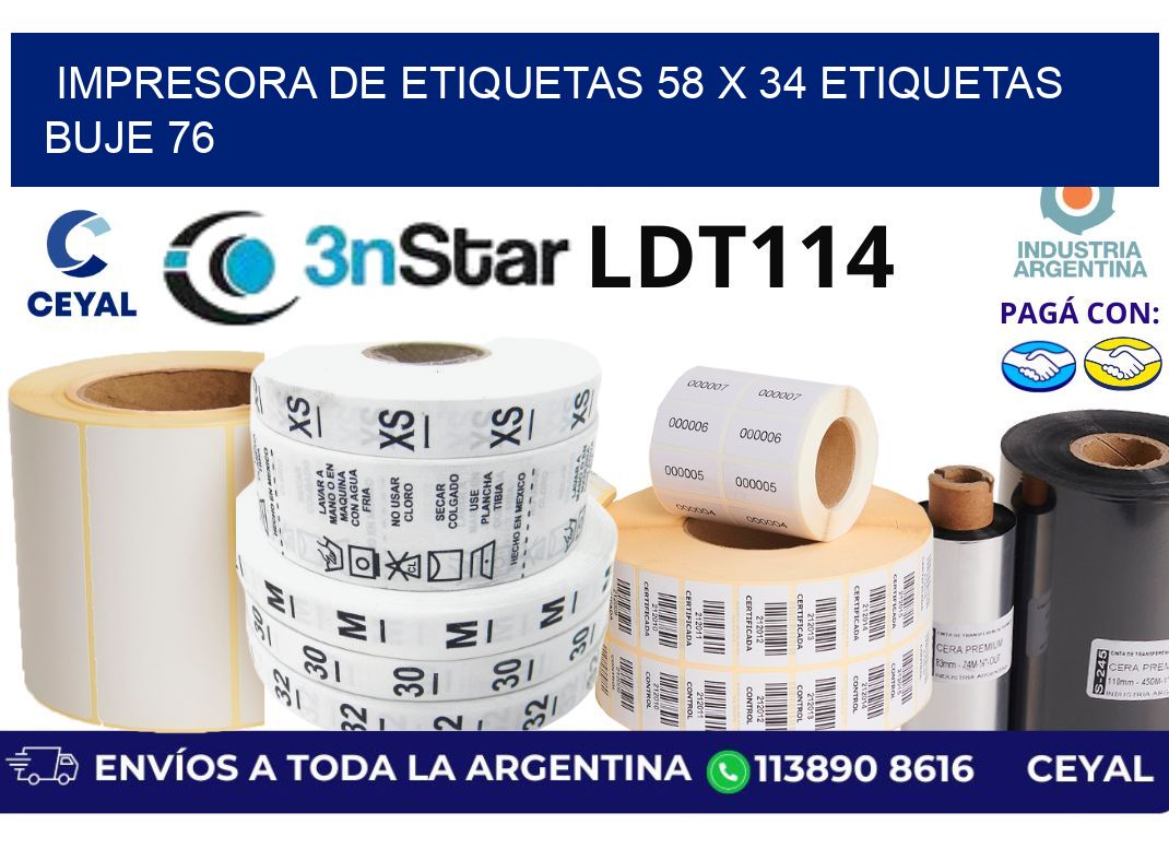 impresora de etiquetas 58 x 34 etiquetas buje 76