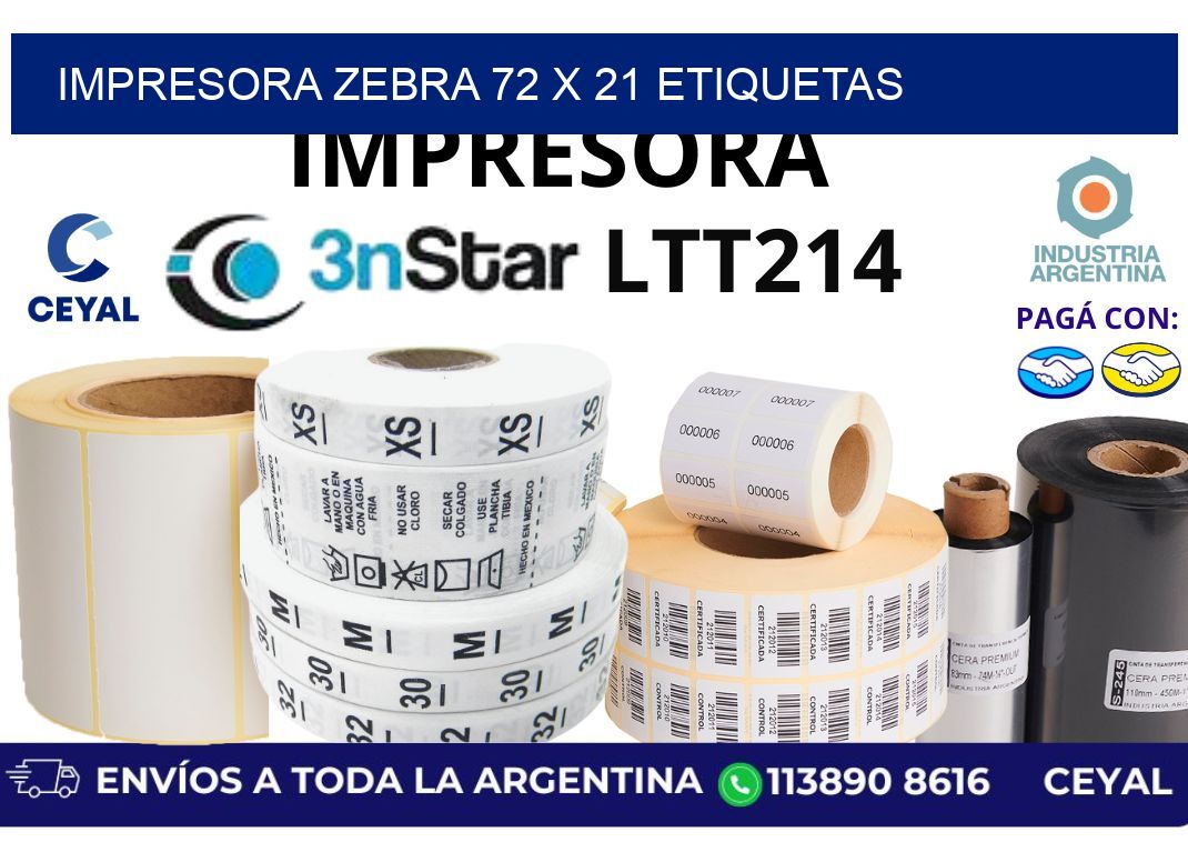 impresora zebra 72 x 21 etiquetas