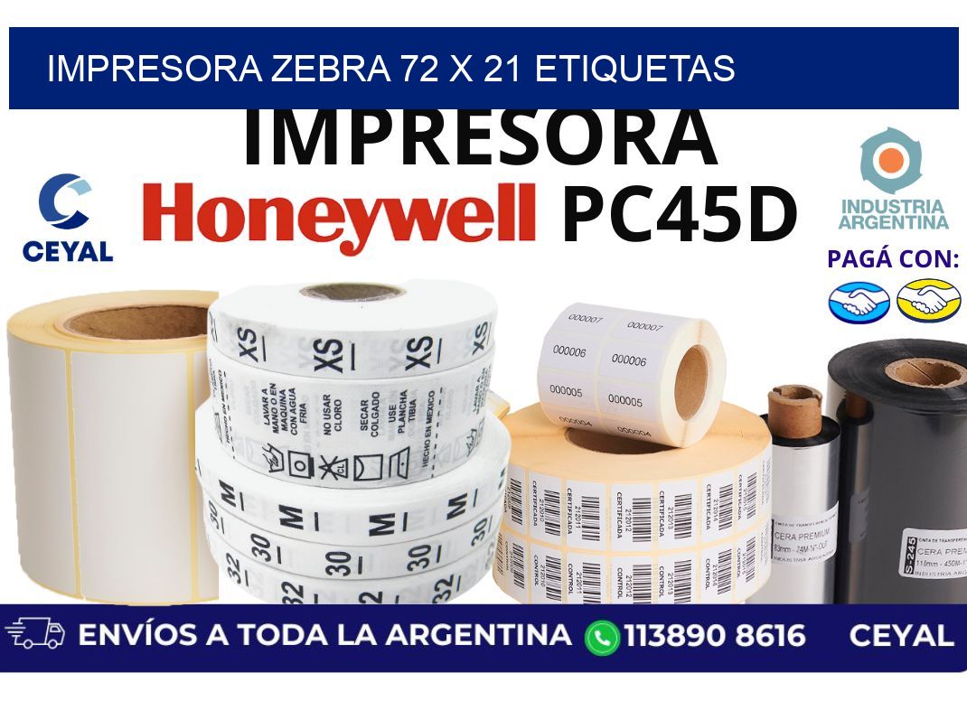impresora zebra 72 x 21 etiquetas