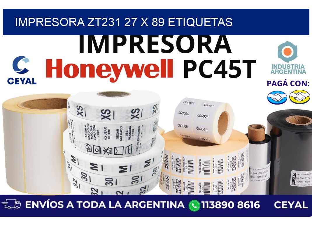 impresora zt231 27 x 89 etiquetas