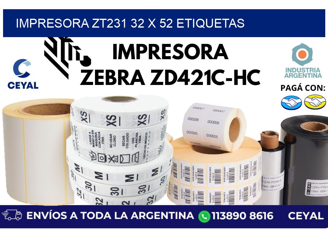 impresora zt231 32 x 52 etiquetas