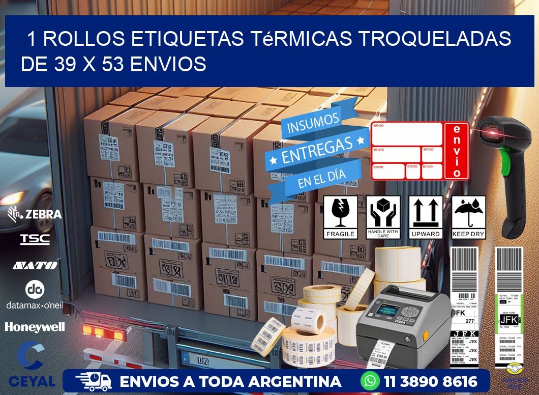 1 Rollos Etiquetas Térmicas Troqueladas De 39 x 53 ENVIOS