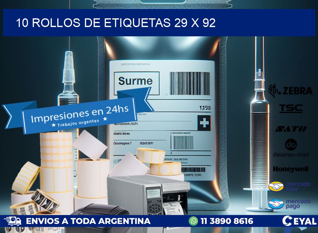 10 ROLLOS DE ETIQUETAS 29 x 92