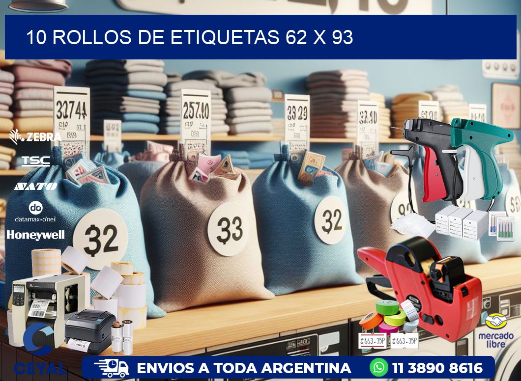 10 ROLLOS DE ETIQUETAS 62 x 93