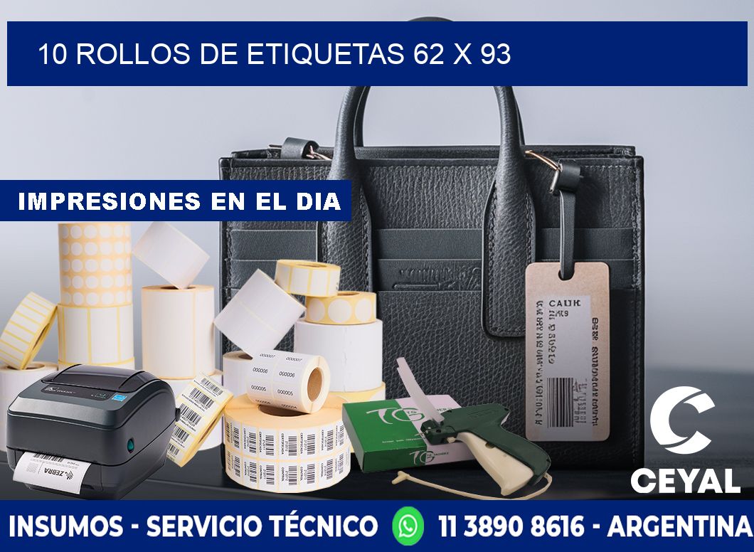 10 ROLLOS DE ETIQUETAS 62 x 93