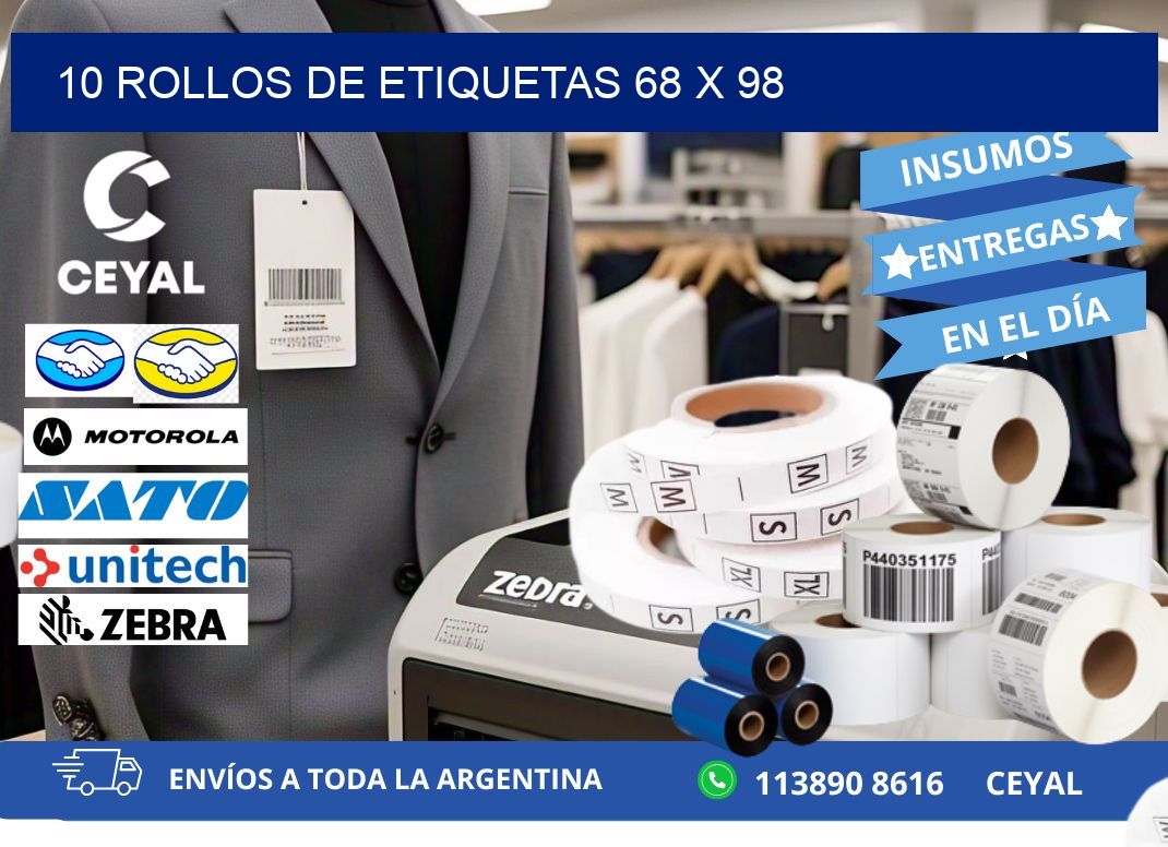 10 ROLLOS DE ETIQUETAS 68 x 98