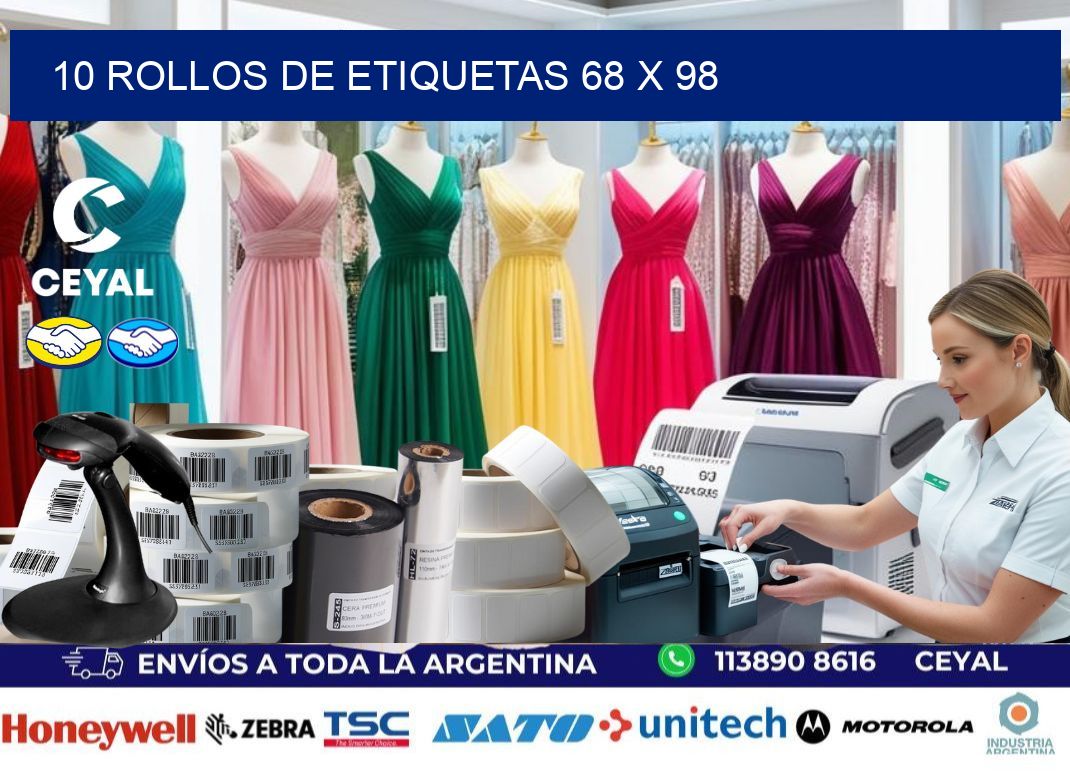 10 ROLLOS DE ETIQUETAS 68 x 98