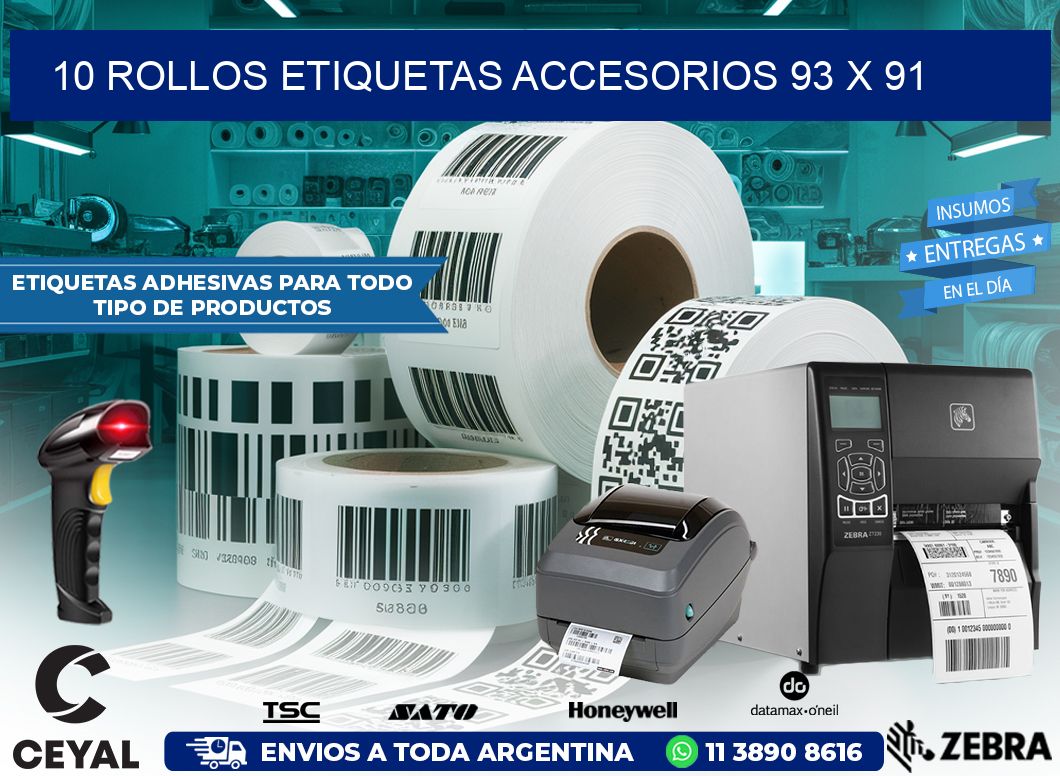 10 ROLLOS ETIQUETAS ACCESORIOS 93 x 91