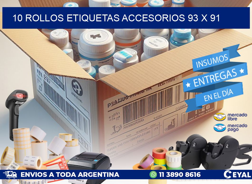 10 ROLLOS ETIQUETAS ACCESORIOS 93 x 91