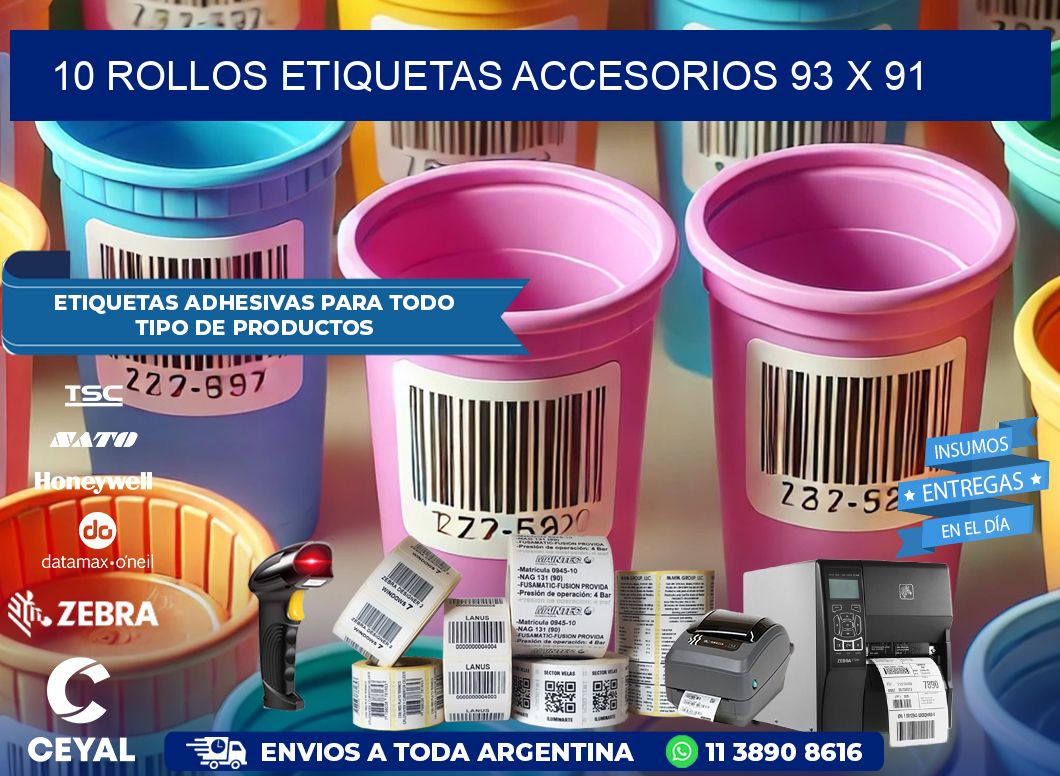 10 ROLLOS ETIQUETAS ACCESORIOS 93 x 91