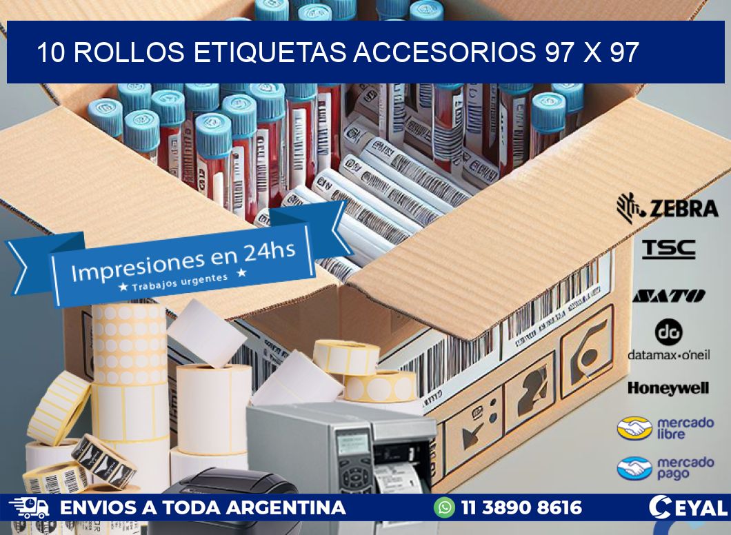 10 ROLLOS ETIQUETAS ACCESORIOS 97 x 97