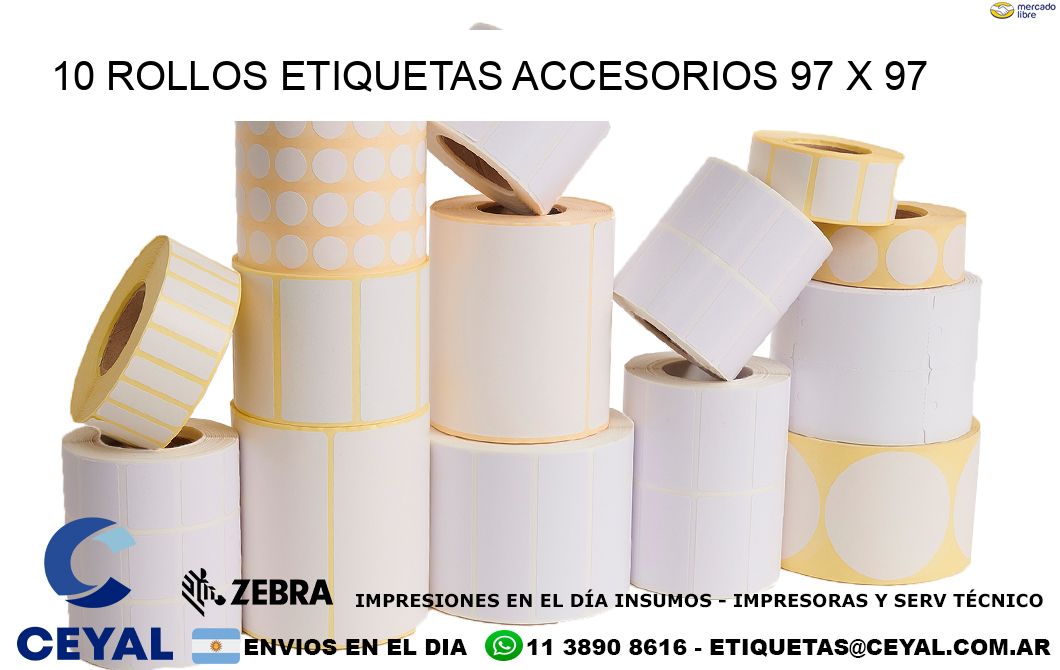 10 ROLLOS ETIQUETAS ACCESORIOS 97 x 97