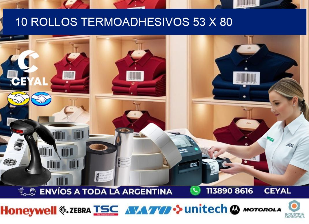 10 ROLLOS TERMOADHESIVOS 53 x 80