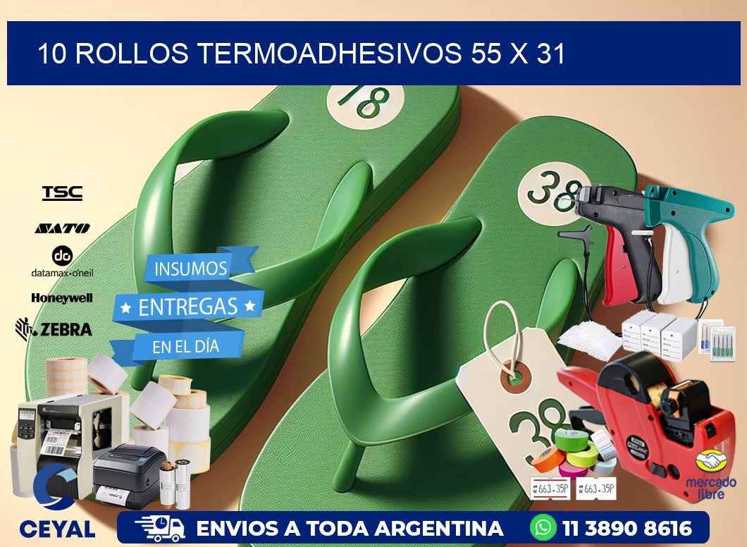 10 ROLLOS TERMOADHESIVOS 55 x 31