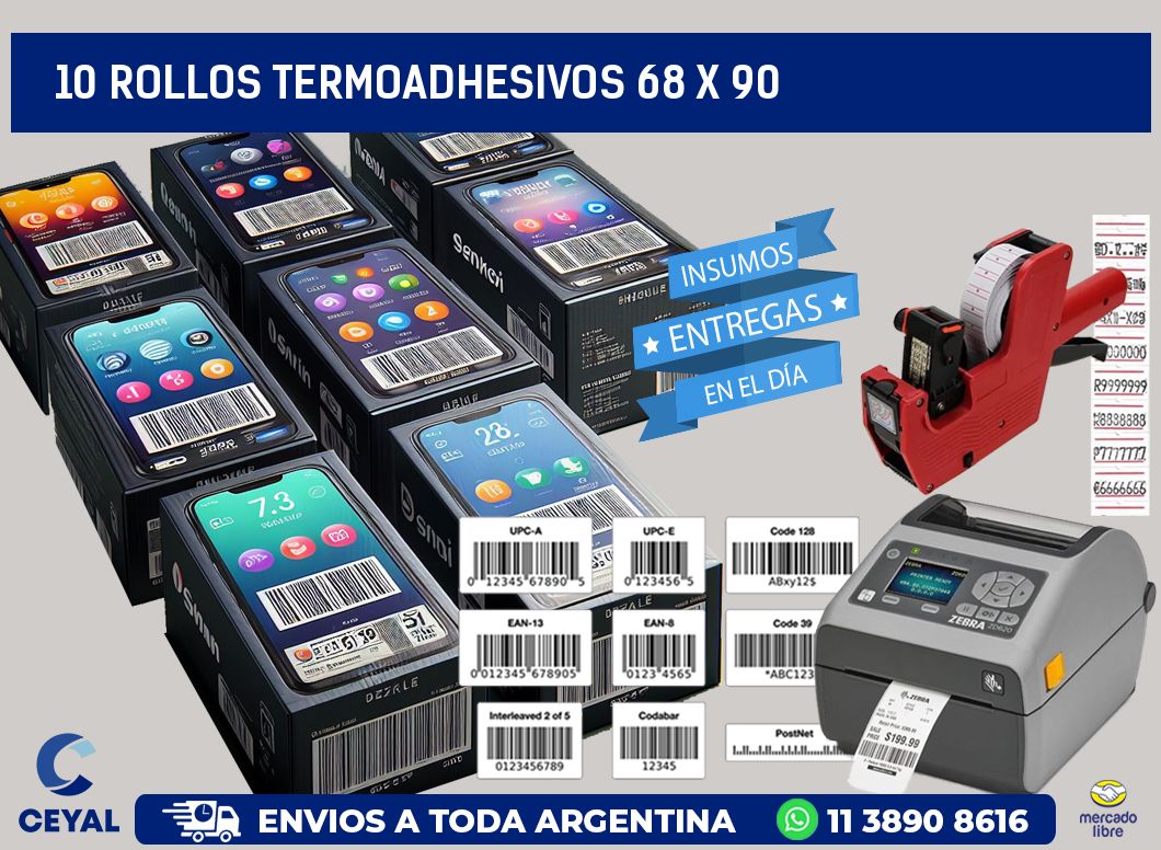 10 ROLLOS TERMOADHESIVOS 68 x 90