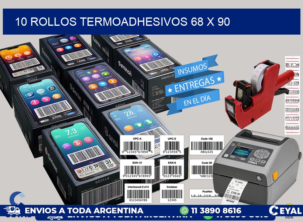 10 ROLLOS TERMOADHESIVOS 68 x 90