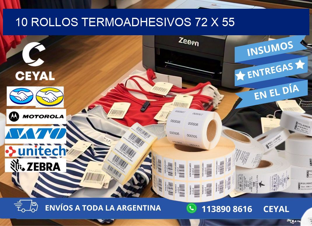 10 ROLLOS TERMOADHESIVOS 72 x 55