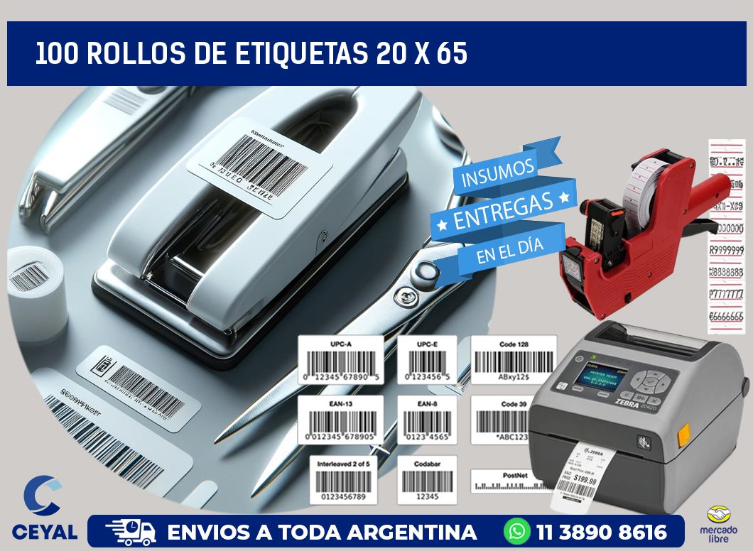 100 ROLLOS DE ETIQUETAS 20 x 65
