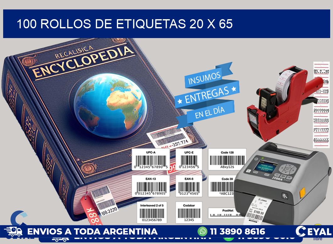 100 ROLLOS DE ETIQUETAS 20 x 65