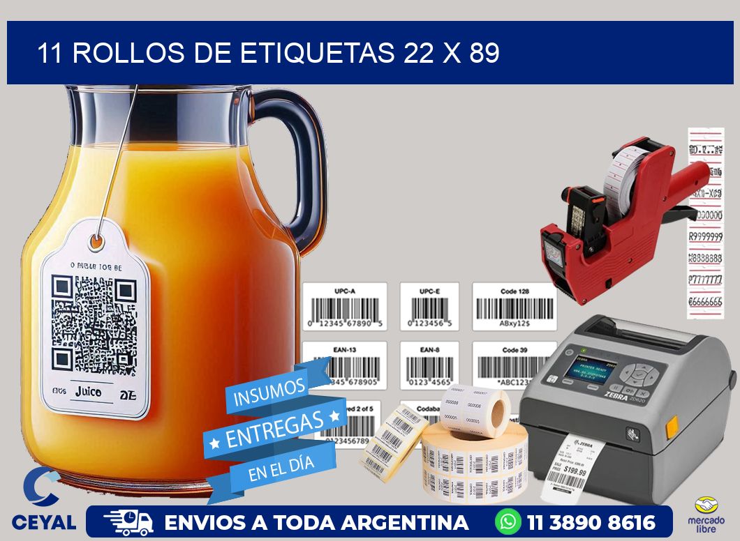 11 ROLLOS DE ETIQUETAS 22 x 89
