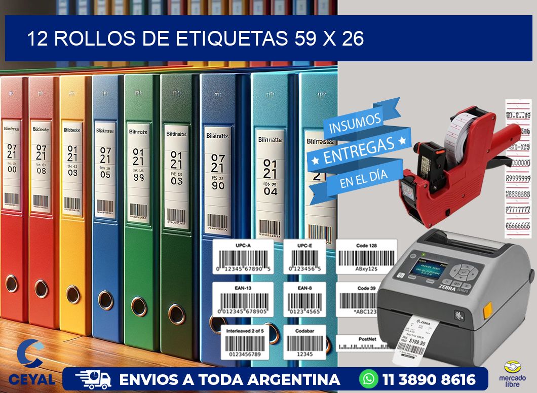 12 ROLLOS DE ETIQUETAS 59 x 26