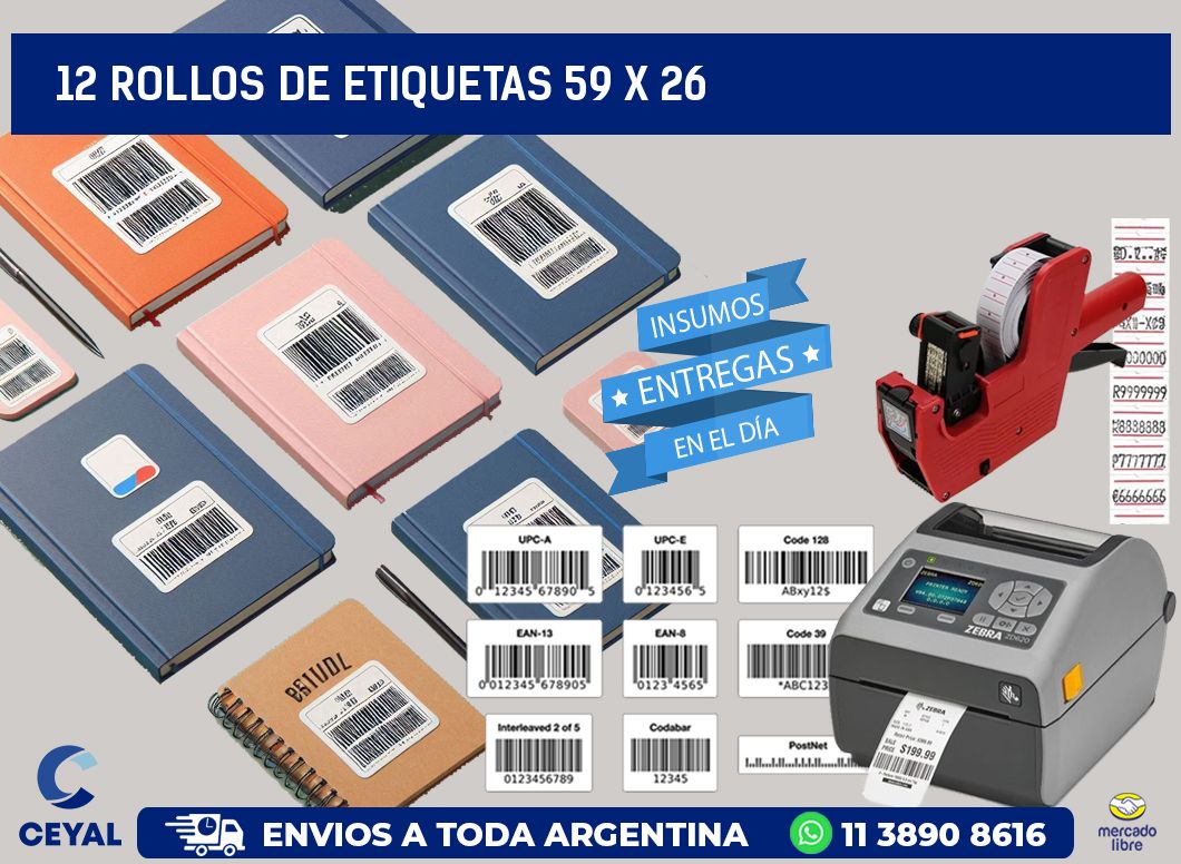 12 ROLLOS DE ETIQUETAS 59 x 26