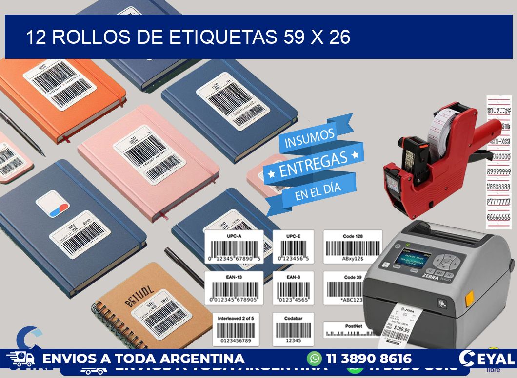 12 ROLLOS DE ETIQUETAS 59 x 26