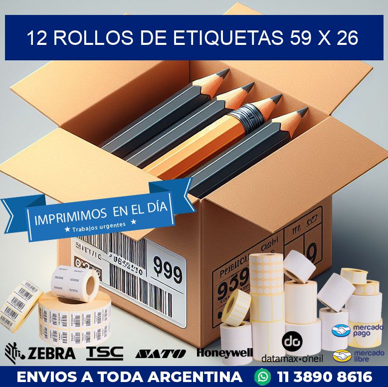 12 ROLLOS DE ETIQUETAS 59 x 26