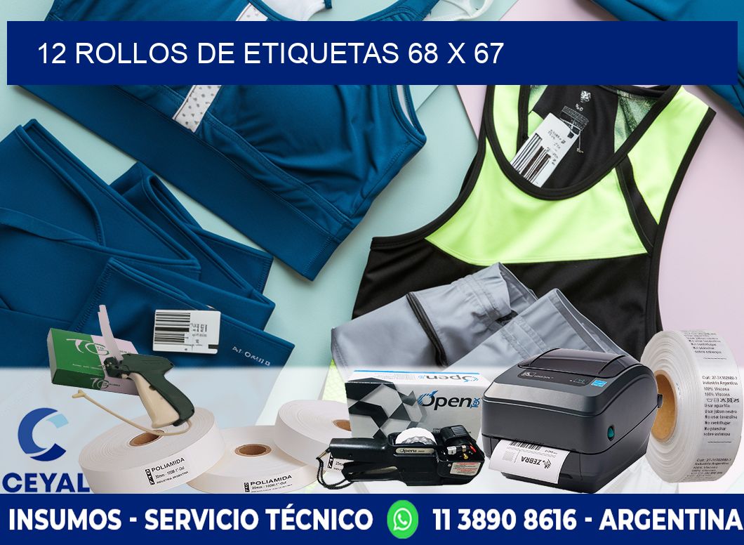 12 ROLLOS DE ETIQUETAS 68 x 67