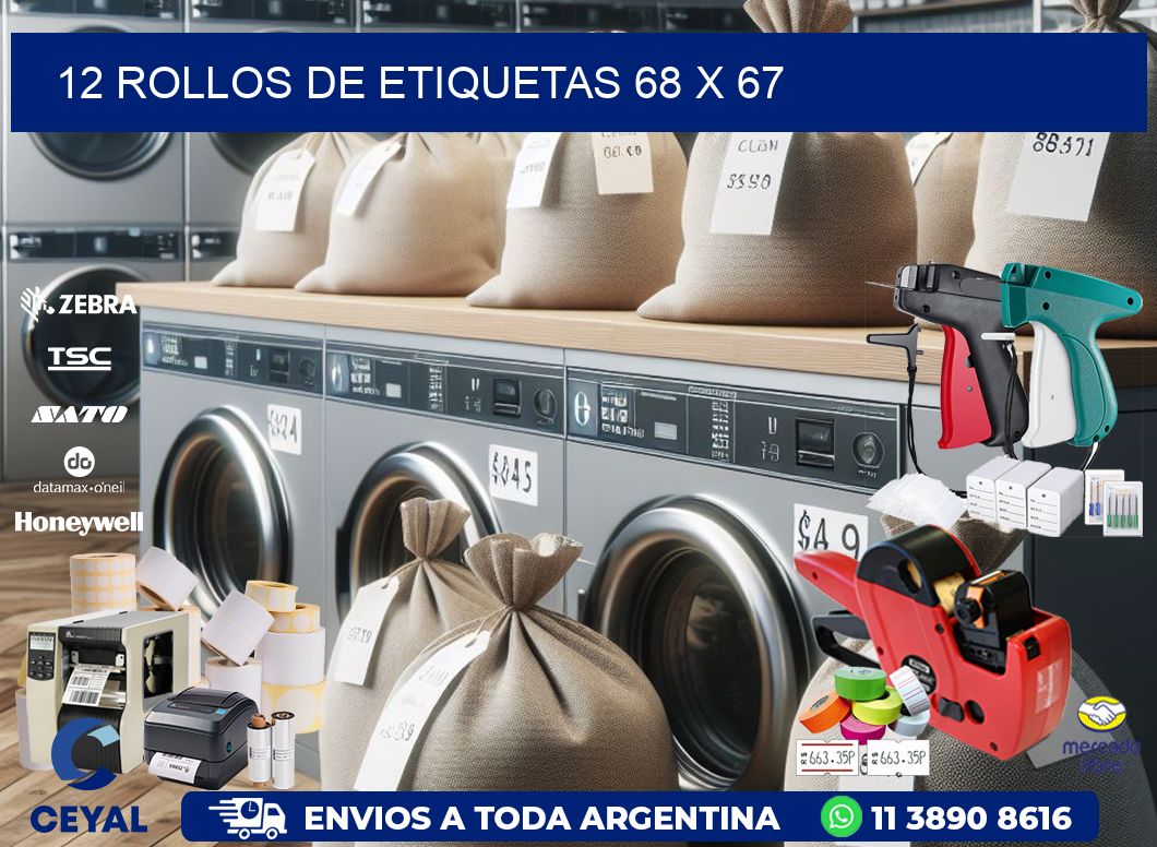 12 ROLLOS DE ETIQUETAS 68 x 67