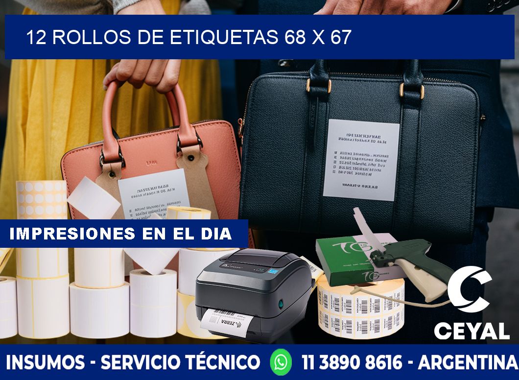 12 ROLLOS DE ETIQUETAS 68 x 67