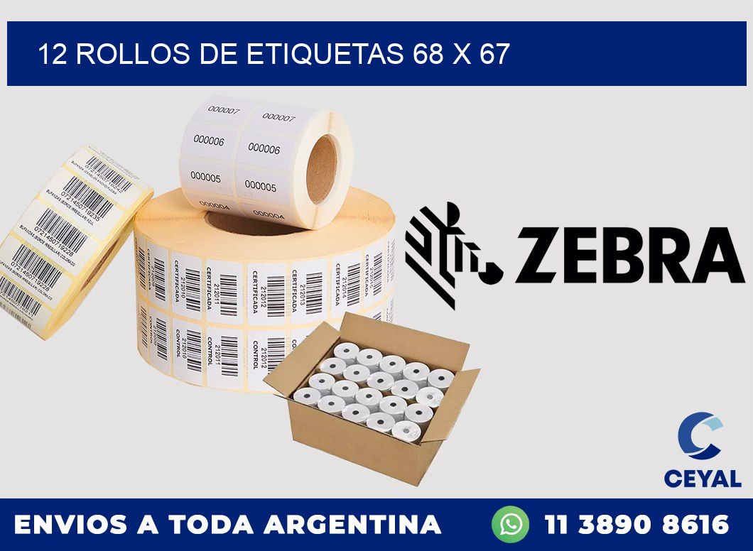 12 ROLLOS DE ETIQUETAS 68 x 67