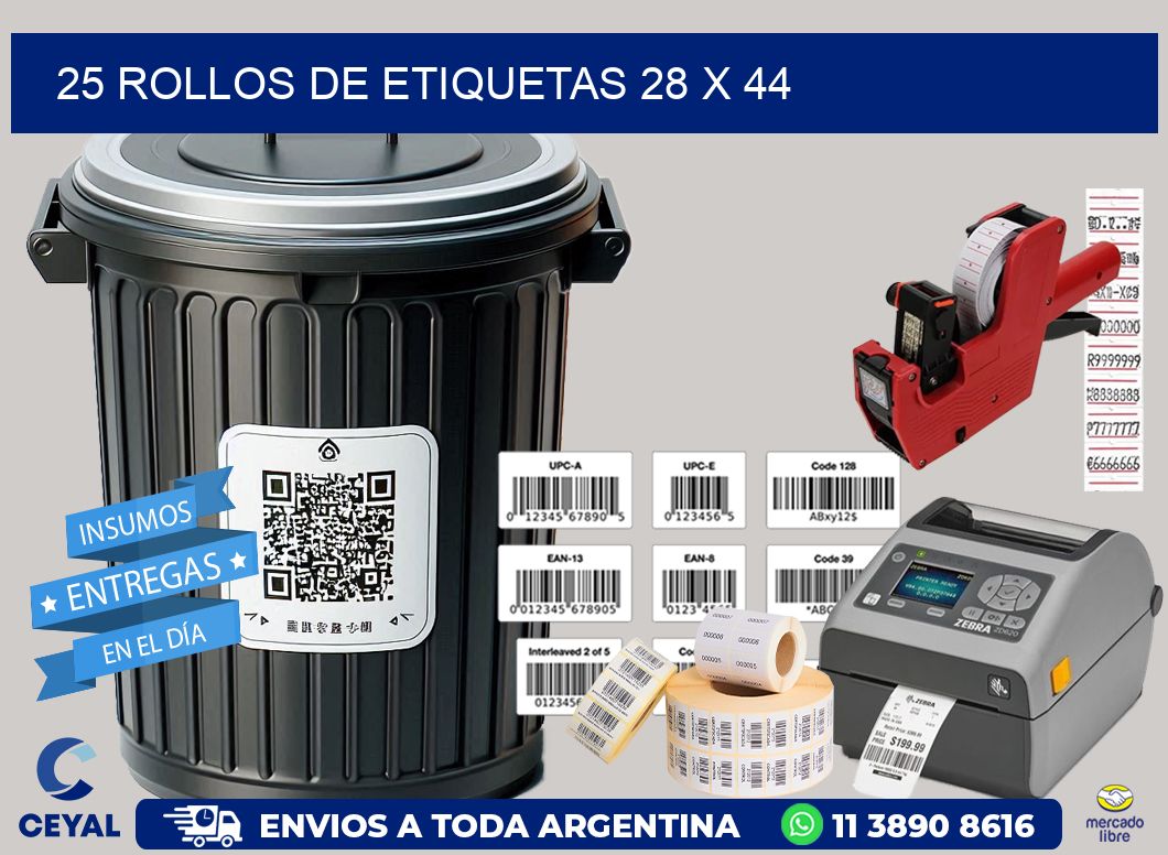 25 ROLLOS DE ETIQUETAS 28 x 44