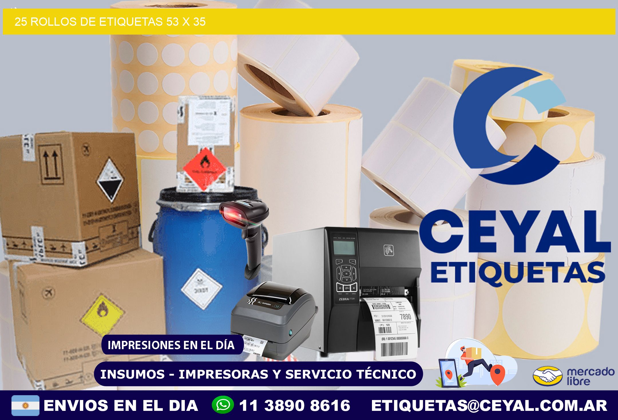 25 ROLLOS DE ETIQUETAS 53 x 35