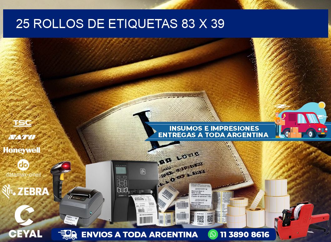 25 ROLLOS DE ETIQUETAS 83 x 39