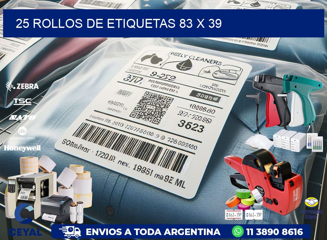 25 ROLLOS DE ETIQUETAS 83 x 39