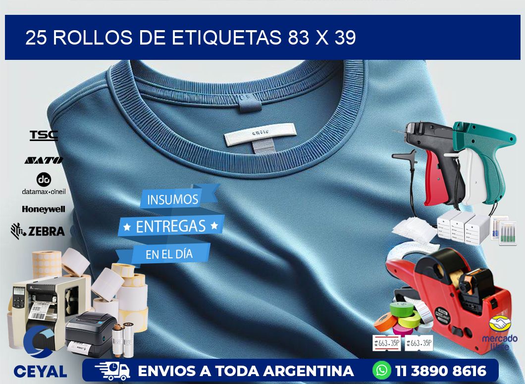 25 ROLLOS DE ETIQUETAS 83 x 39