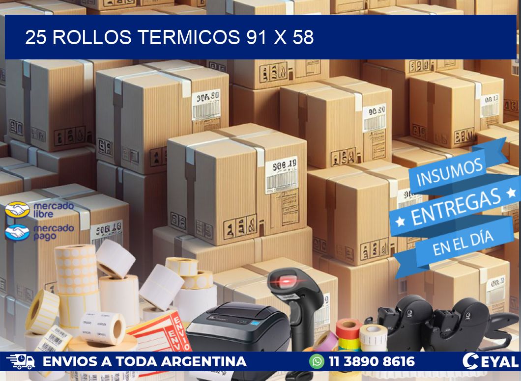 25 ROLLOS TERMICOS 91 x 58