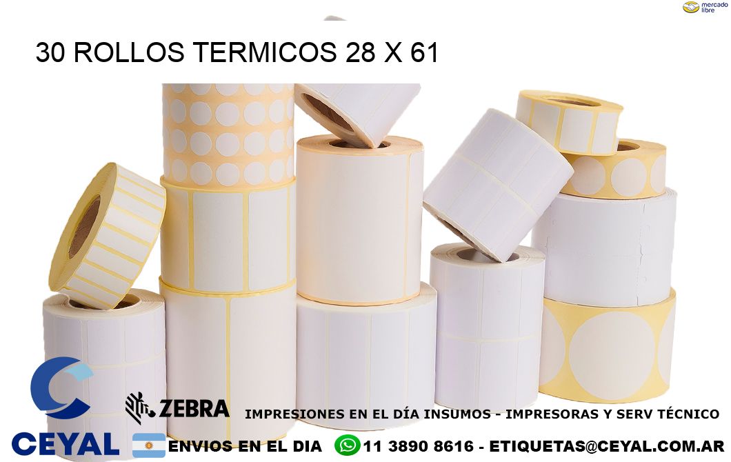 30 ROLLOS TERMICOS 28 x 61
