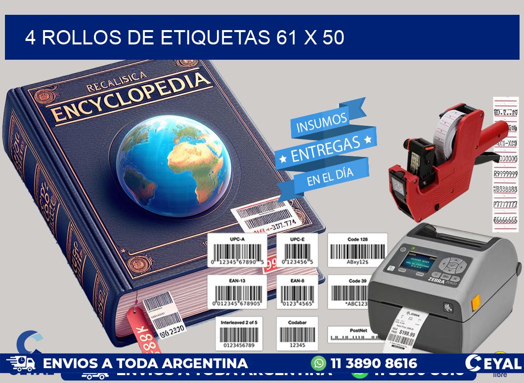4 ROLLOS DE ETIQUETAS 61 x 50