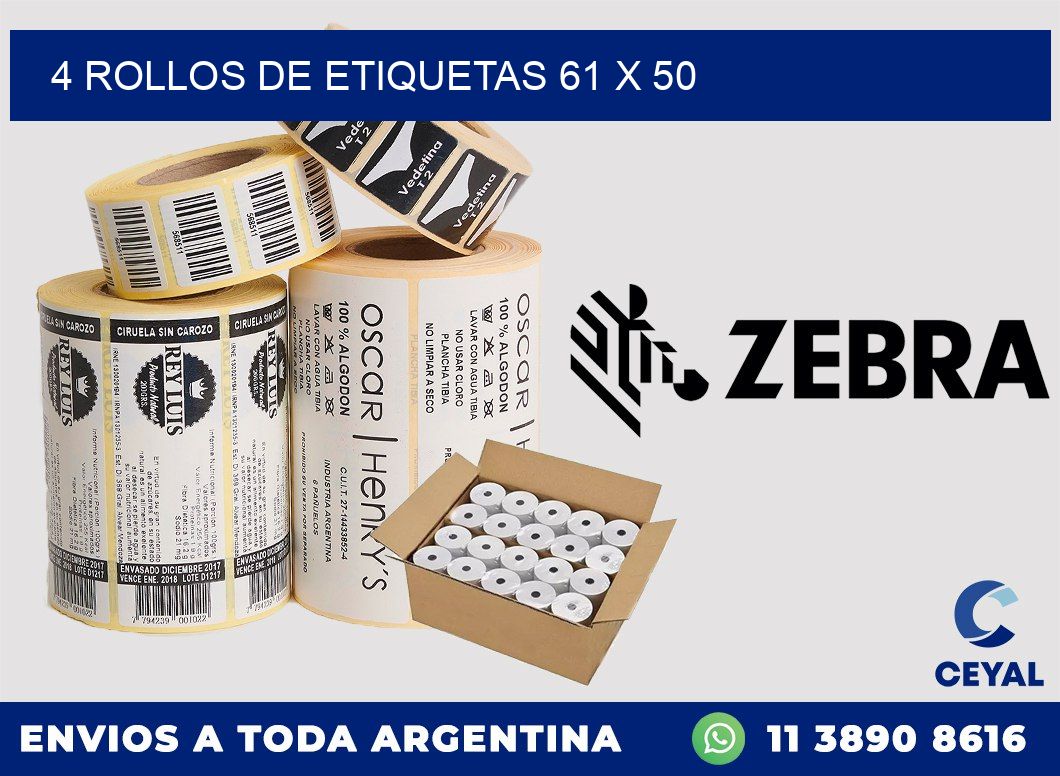 4 ROLLOS DE ETIQUETAS 61 x 50