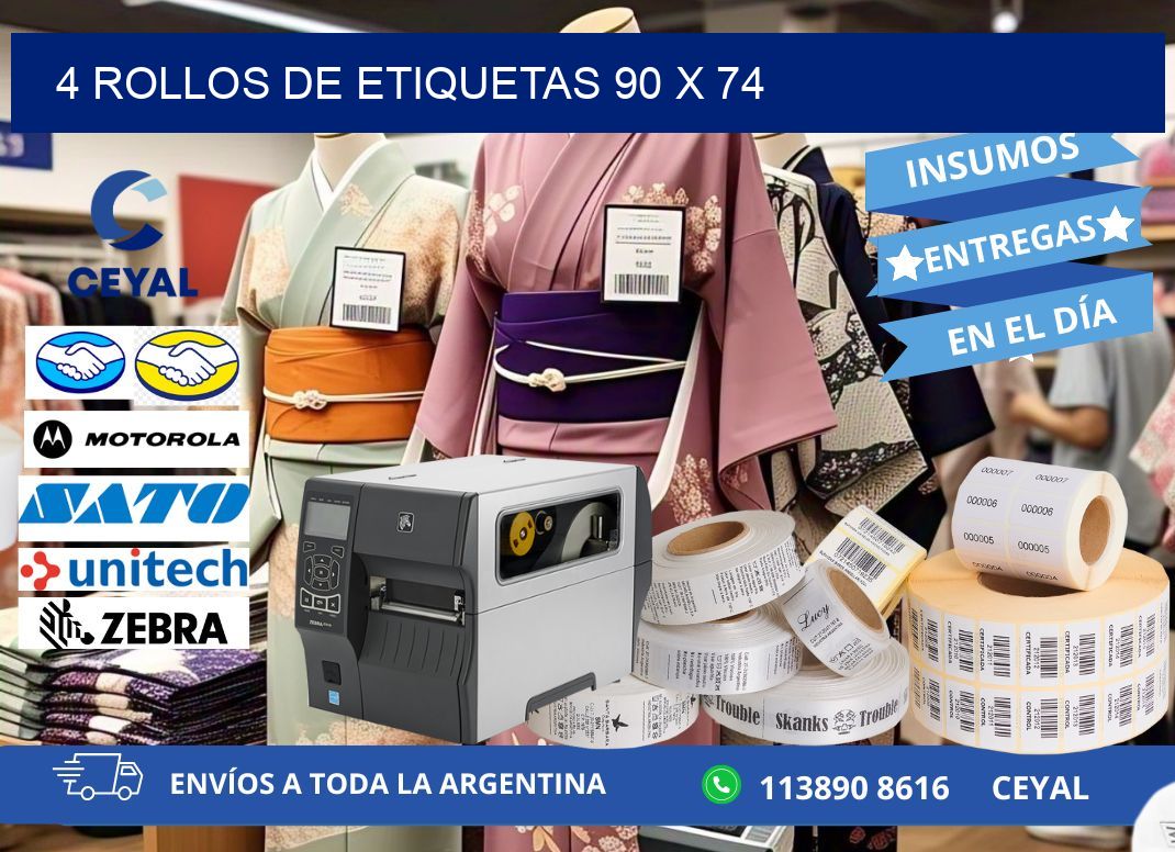4 ROLLOS DE ETIQUETAS 90 x 74