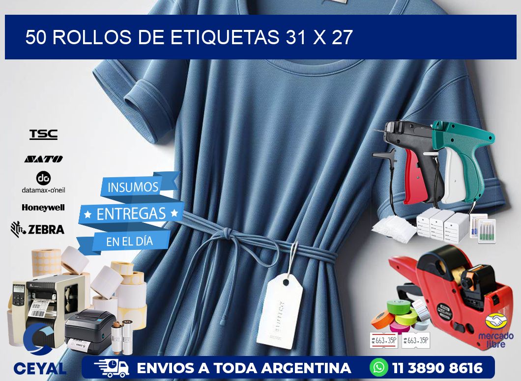 50 ROLLOS DE ETIQUETAS 31 x 27