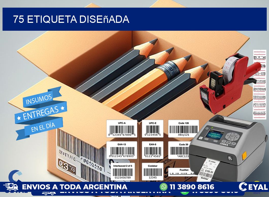75 etiqueta diseñada
