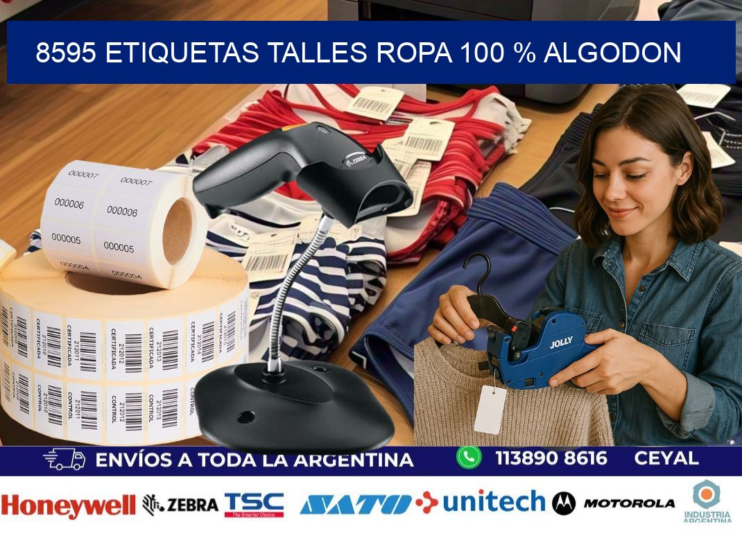 8595 ETIQUETAS TALLES ROPA 100 % ALGODON