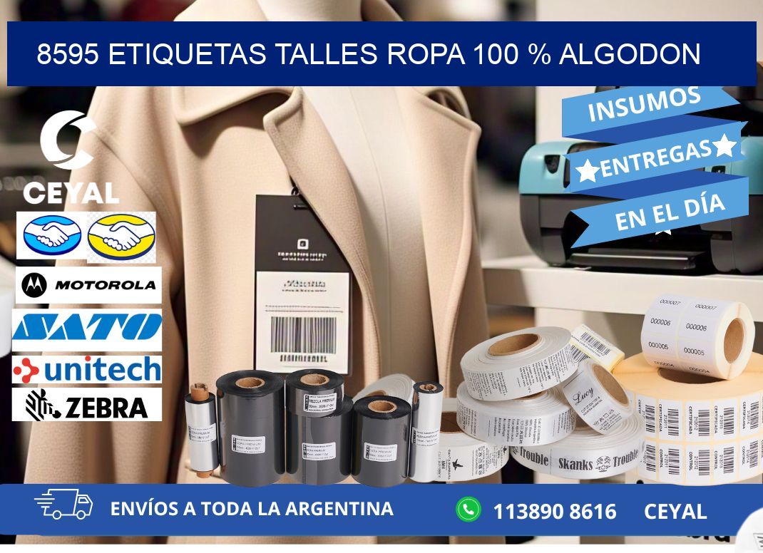 8595 ETIQUETAS TALLES ROPA 100 % ALGODON