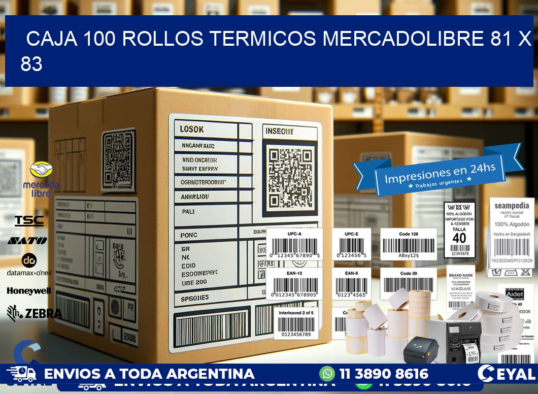 CAJA 100 ROLLOS TERMICOS MERCADOLIBRE 81 x 83